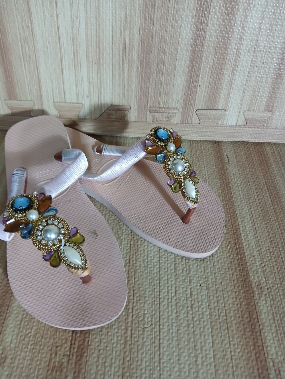 Havaianas Flip Flops Sandals Rhinestone Summer Crystal Pool Size 7/8 Custom bli